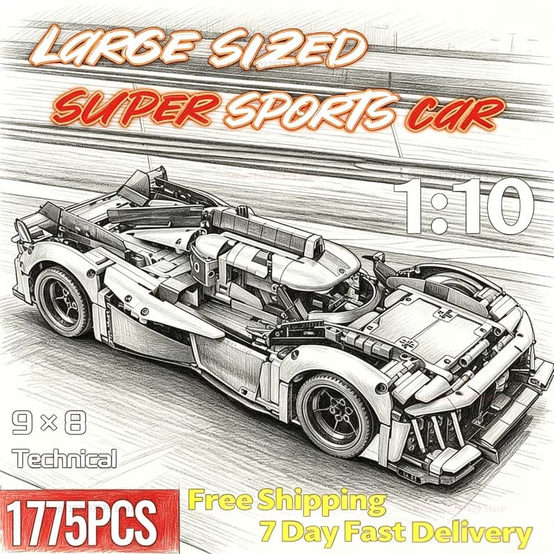 2026 New 1:10 Scale Racing Sport Car Model Kit 1775Pcs Building Set Adults Kids Mechanical Speed Supercar Gift Holiday Christmas