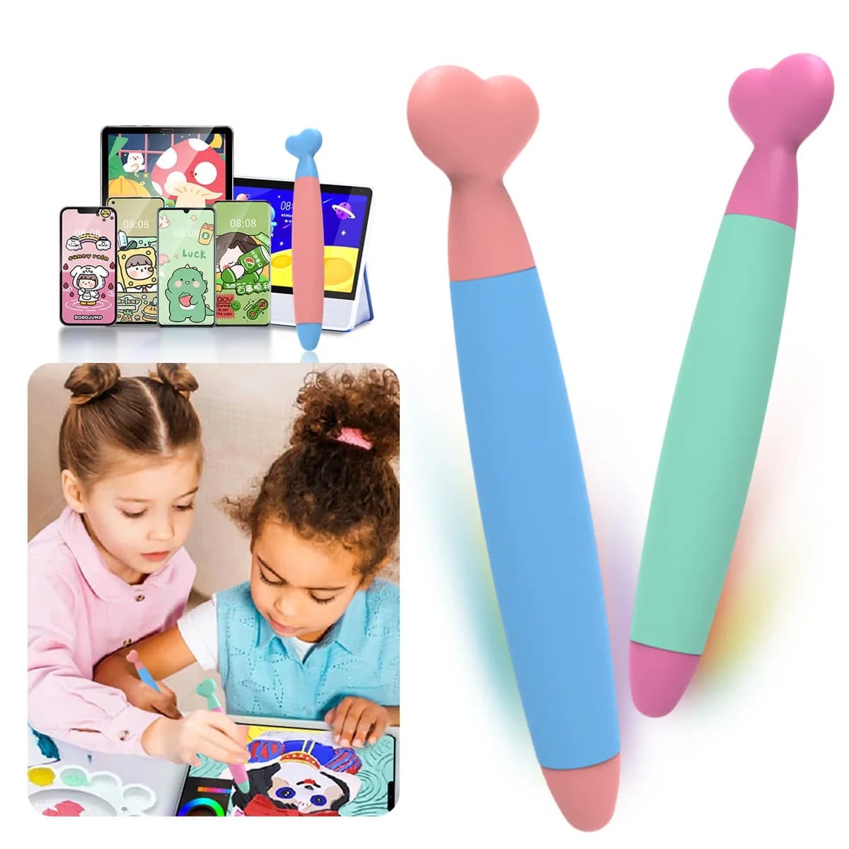 Simpatica penna touch screen stilo in silicone per scrittura, disegno, scrittura a mano, penna touch screen per bambini, compatibile con tablet, telefono per iPad
