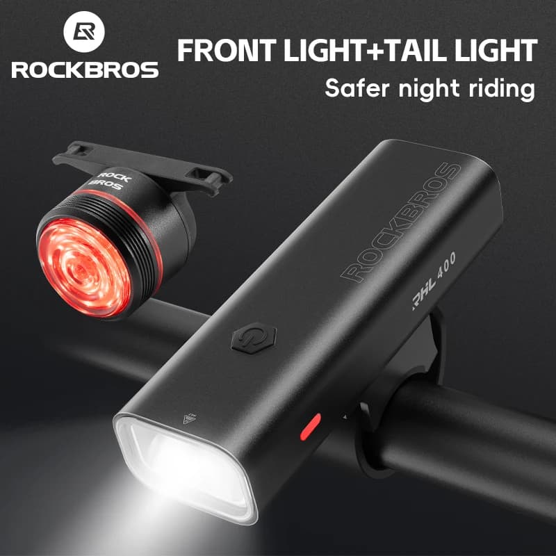ROCKBROS Set di luci per bici MTB Luce per ciclismo su strada Impermeabile 200LM/400LM Faro per bicicletta + Luce posteriore intelligente Rilevamento freno automatico