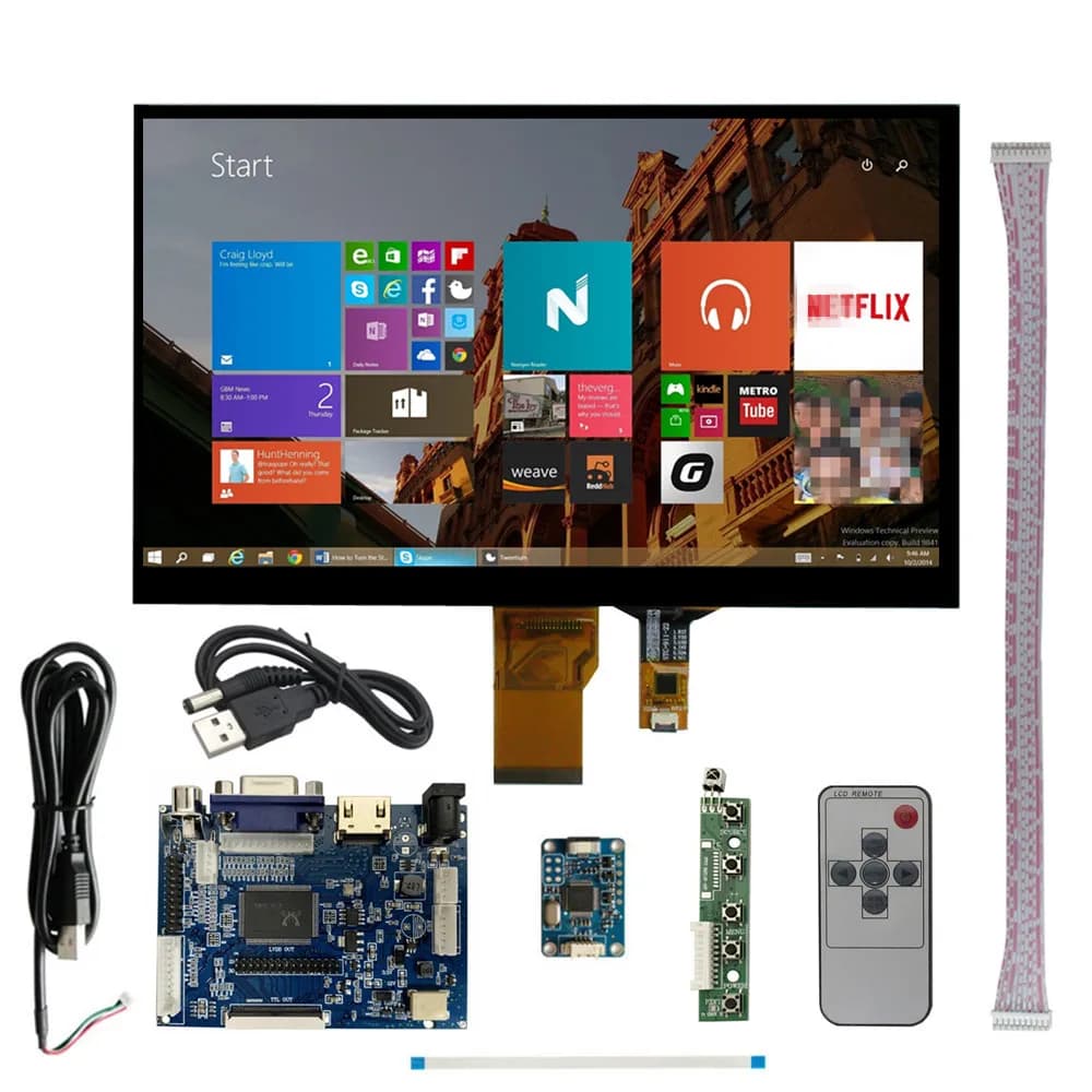 10.1 inch Portable LCD Screen Monitor Driver Control Card DIY Touchscreen Digitizer Raspberry Pi VGA AV Compatible HDMI