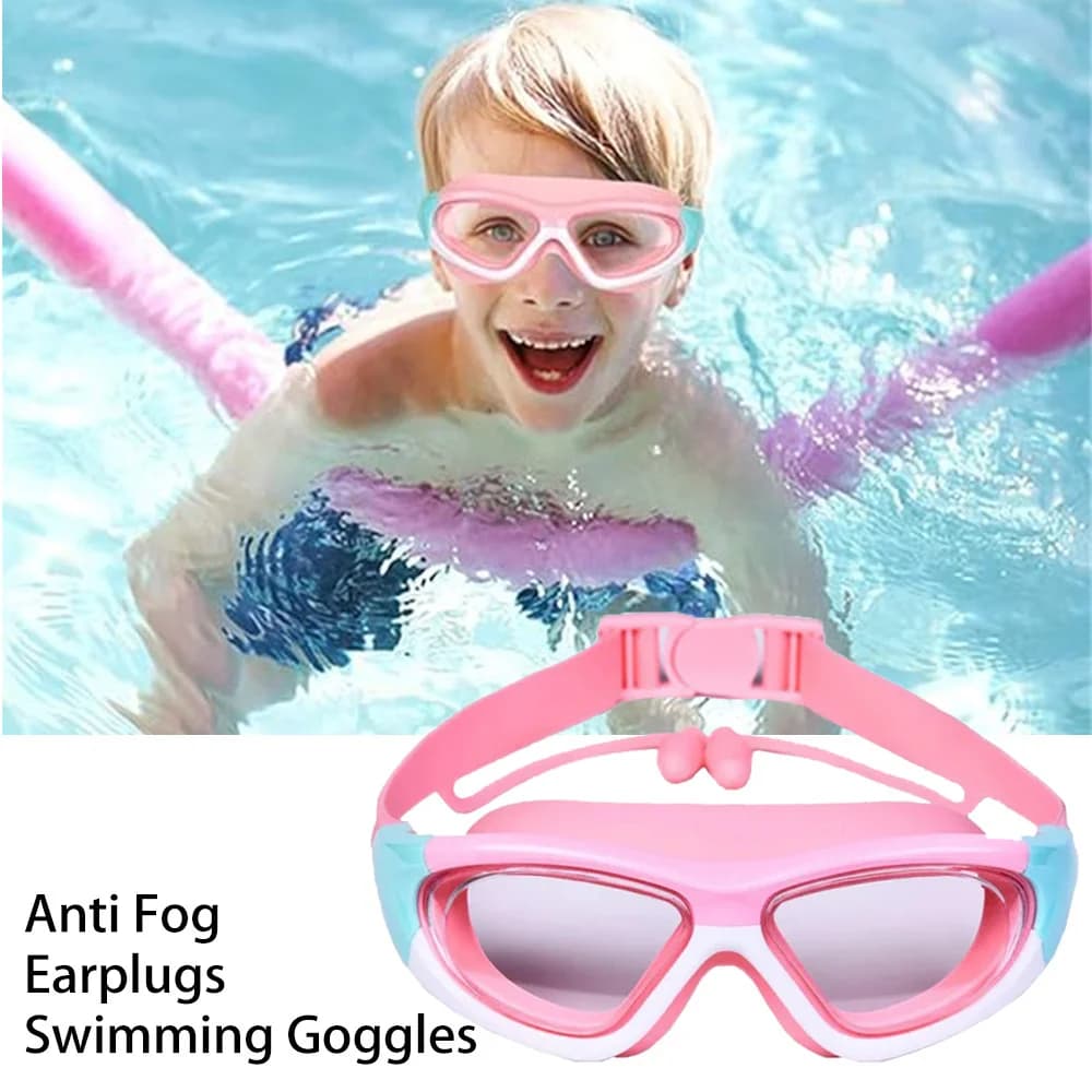 High-definition sunglasses for children Waterproof Anti-fog Mounting Large Silicone Tape Earplugs Nuoto Glasses with big frame