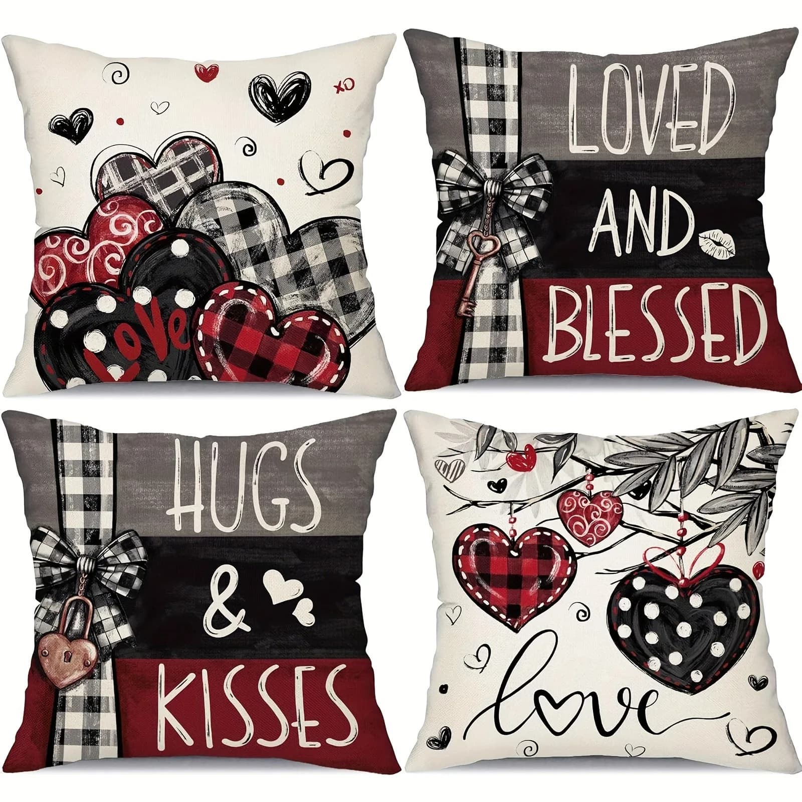 Love theme cushions for 4 pieces - Romantic polyester cushions, washable in bed/living room