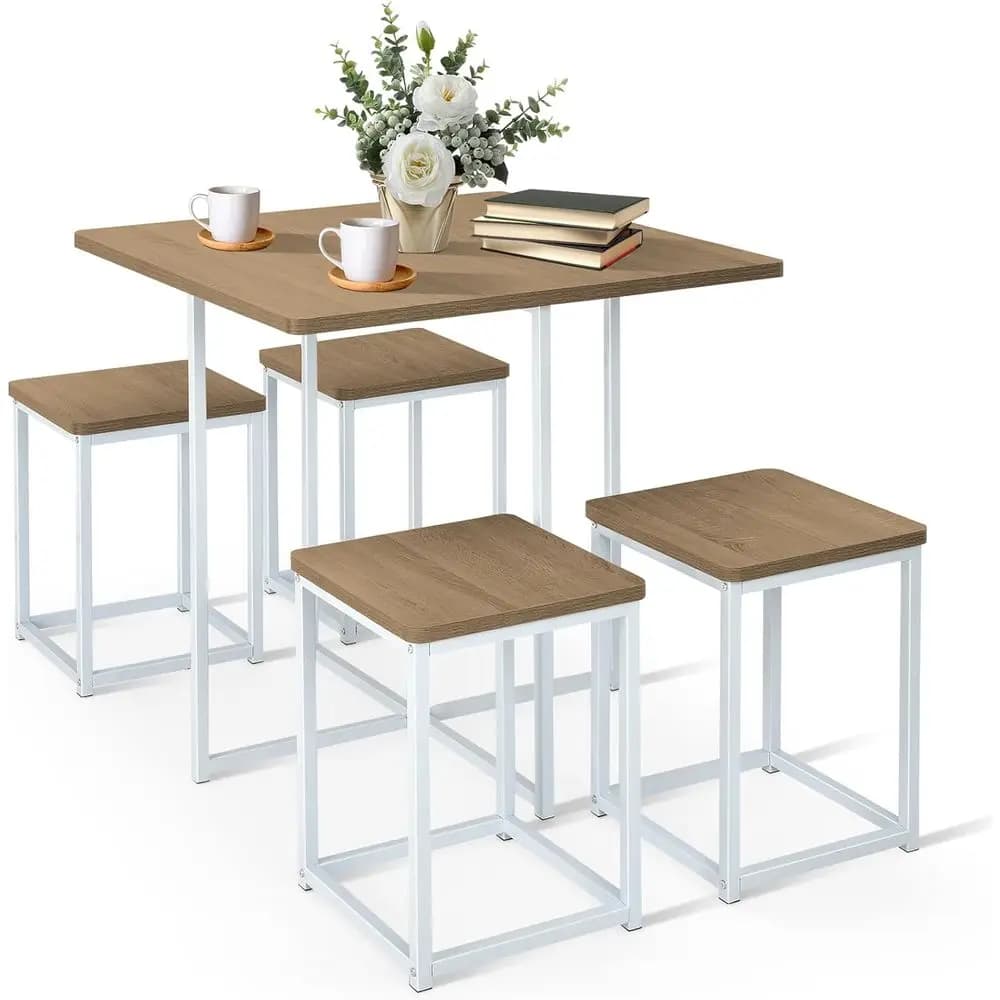 Set da Pranzo 5 Pezzi: Tavolo Alto con 4 Sedie, Ideale per Cucina, Angolo Colazione o Caffetteria