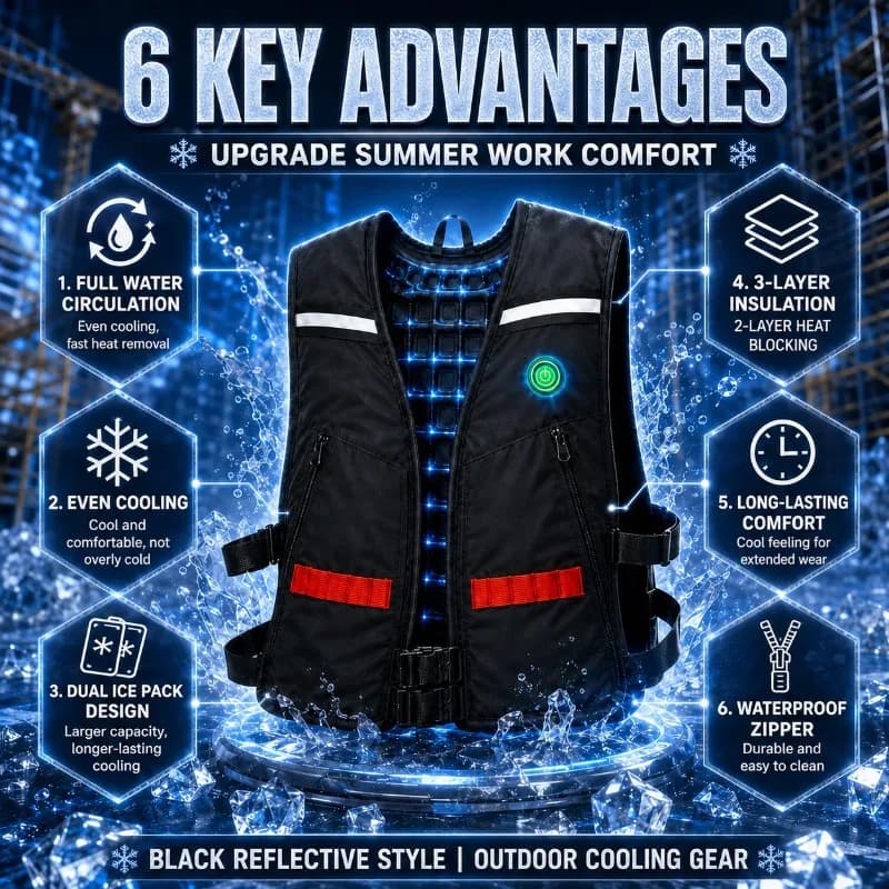 Reflective Water Cooling Vest with 5 Ice Packs Circulation Cooling Workwear for Construction Fishing Power Bank Not Included