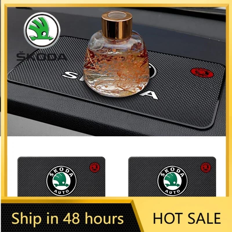 Tappetini Antiscivolo per Cruscotto Auto 2025, Supporto Telefono Adesivo, Accessori per Skoda Octavia 2 3 Rapid Kodiaq Karoq Fabia Kamiq