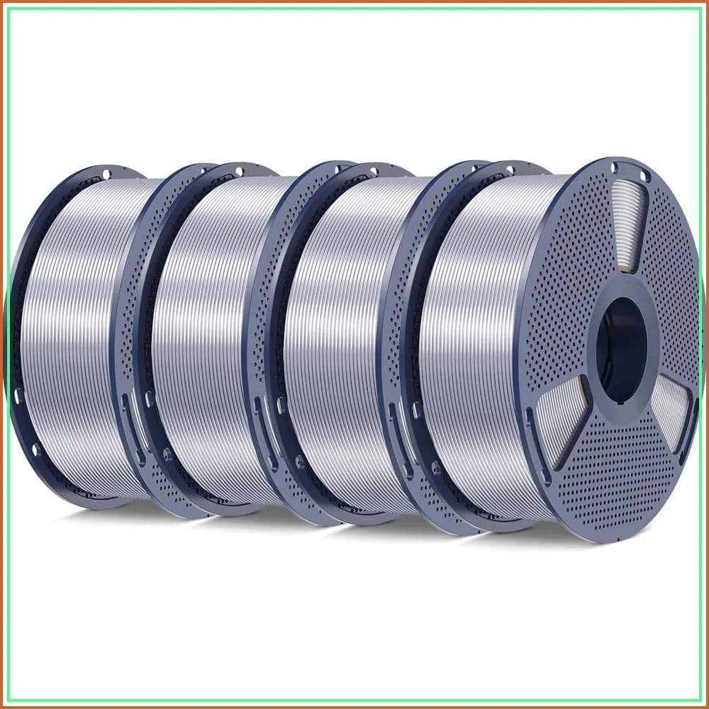 Silk PLA+ Filament 1.75mm, Chrome-Like Gloss Finish, Smooth Texture, Stable Printing, 4kg (8.8lbs) PLA Plus 3D Printer Filament, Silver 4-Pack