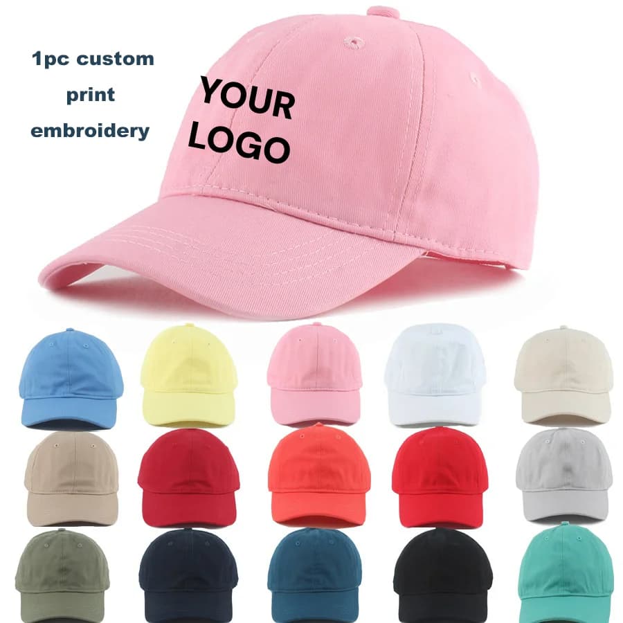 Baseball caps with custom logo embroidered for kids and girls, summer hat in macaron-style cotton, sun protection, 3-8 years.