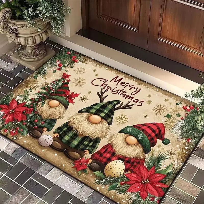 VIKAMA Christmas Gnome Buffalo Plaid Doormat Non Slip Soft Washable Holiday Floor Mat For Front Door Entrance Home Decor