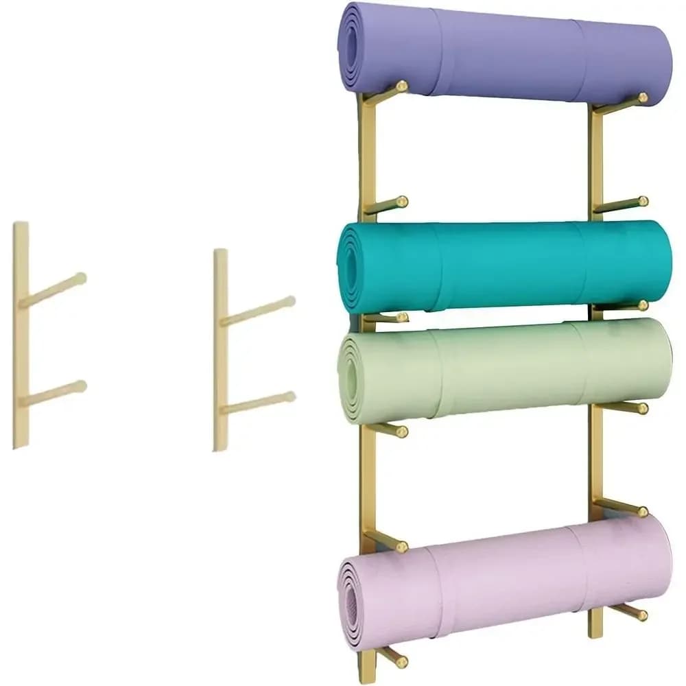 Wall-Mounted Metal Gym Rack for Home Workout, Holds Yoga Mats & Exercise Bands, Space-Saving Storage Organizer (4pcs, 2 Layers,
