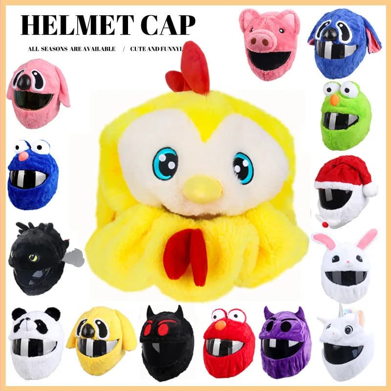 Uchoose Copri casco da motociclista Caschi in peluche di cartone animato Cappello con grandi orecchie flessibili pazzesche Custodia protettiva per casco divertente per l'equitazione
