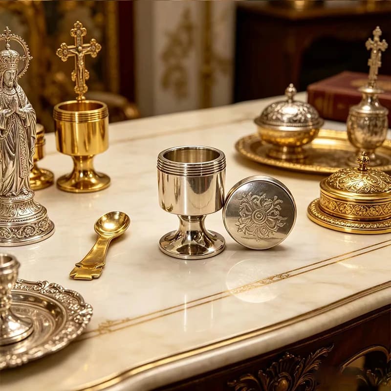 New Portable Metal Travel Communion Chalice 4cm Mini Holy Water Oil Jar with Spoon Gold Silver Orthodox Religious Altar Supplies