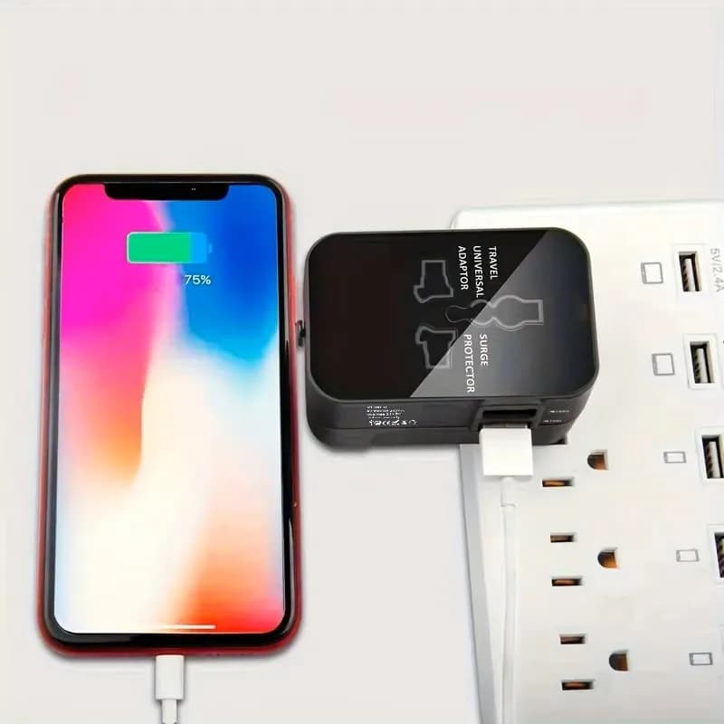 Universal Travel Adapter, All-In-One International Power Adapter with 2.1A USB Dual Charging Doors
