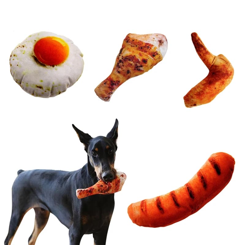 Giocattolo di vocalizzazione per cani di peluche con cibo a base di carne artificiale con bb chiamato gioco interattivo resistente ai morsi dei denti