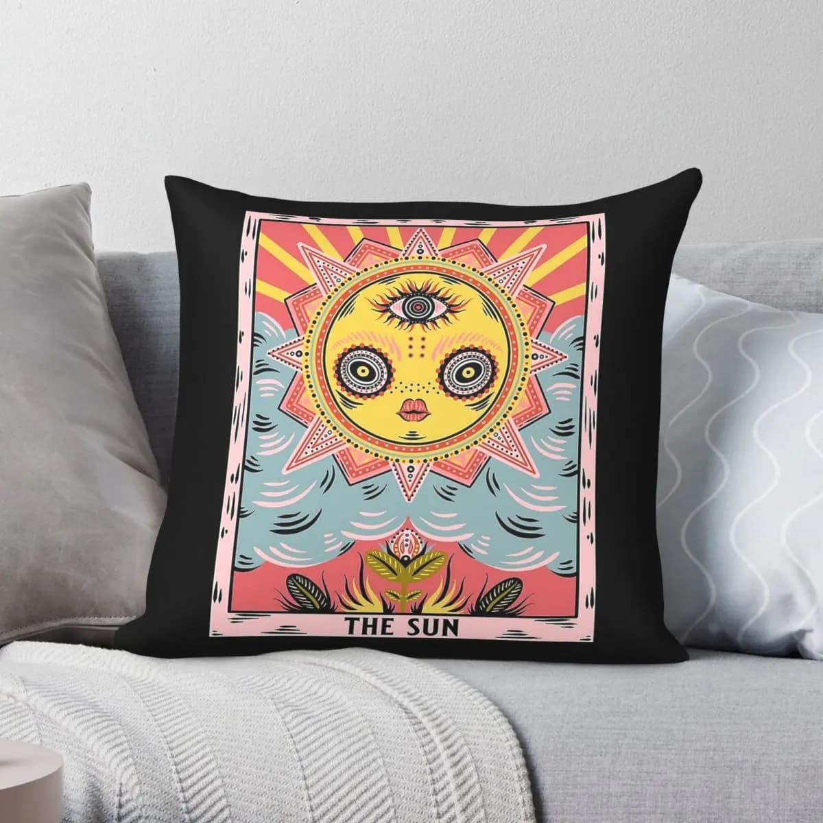 Federa per cuscino The Sun Tarot Card in poliestere, lino, velluto, con cerniera, decorativa, per letto