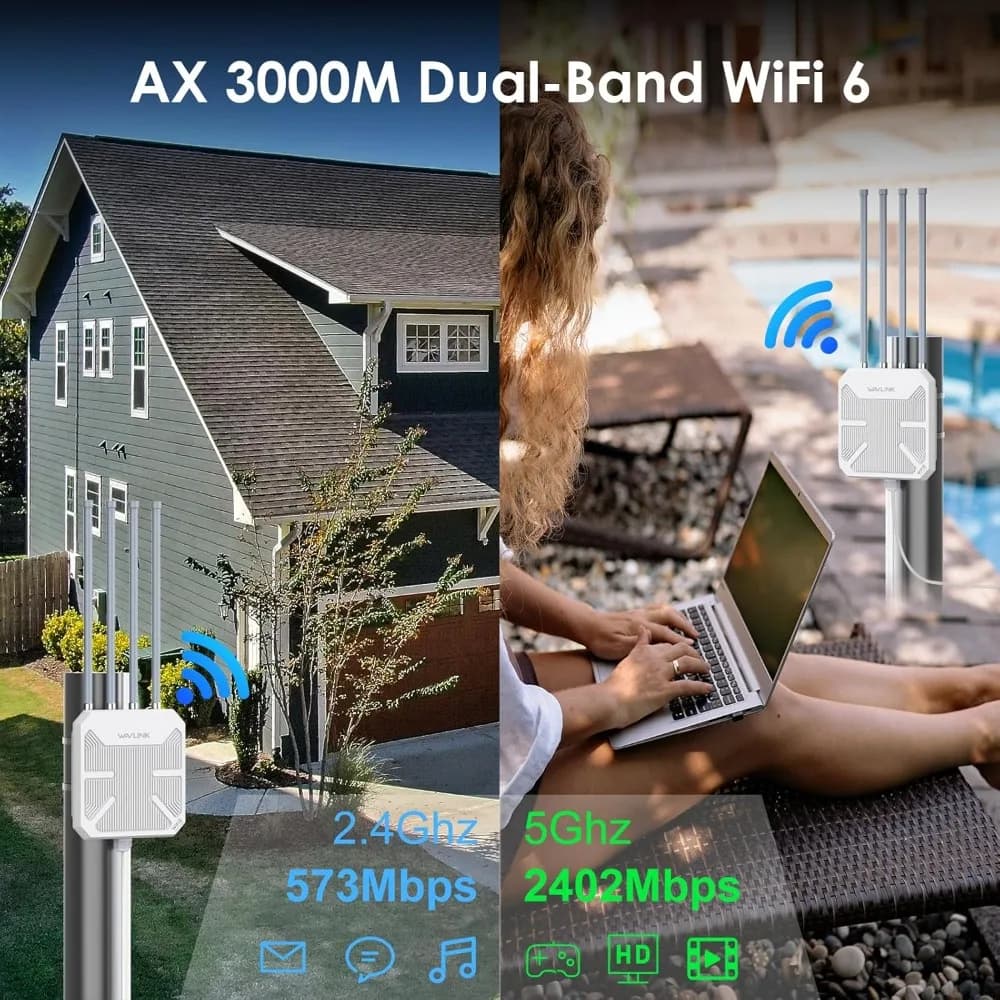 AX3000 Extender WiFi 6 da esterno a lungo raggio, punto di accesso wireless esterno, PoE attivo, antenne 4x8dBi, funziona con Starlink