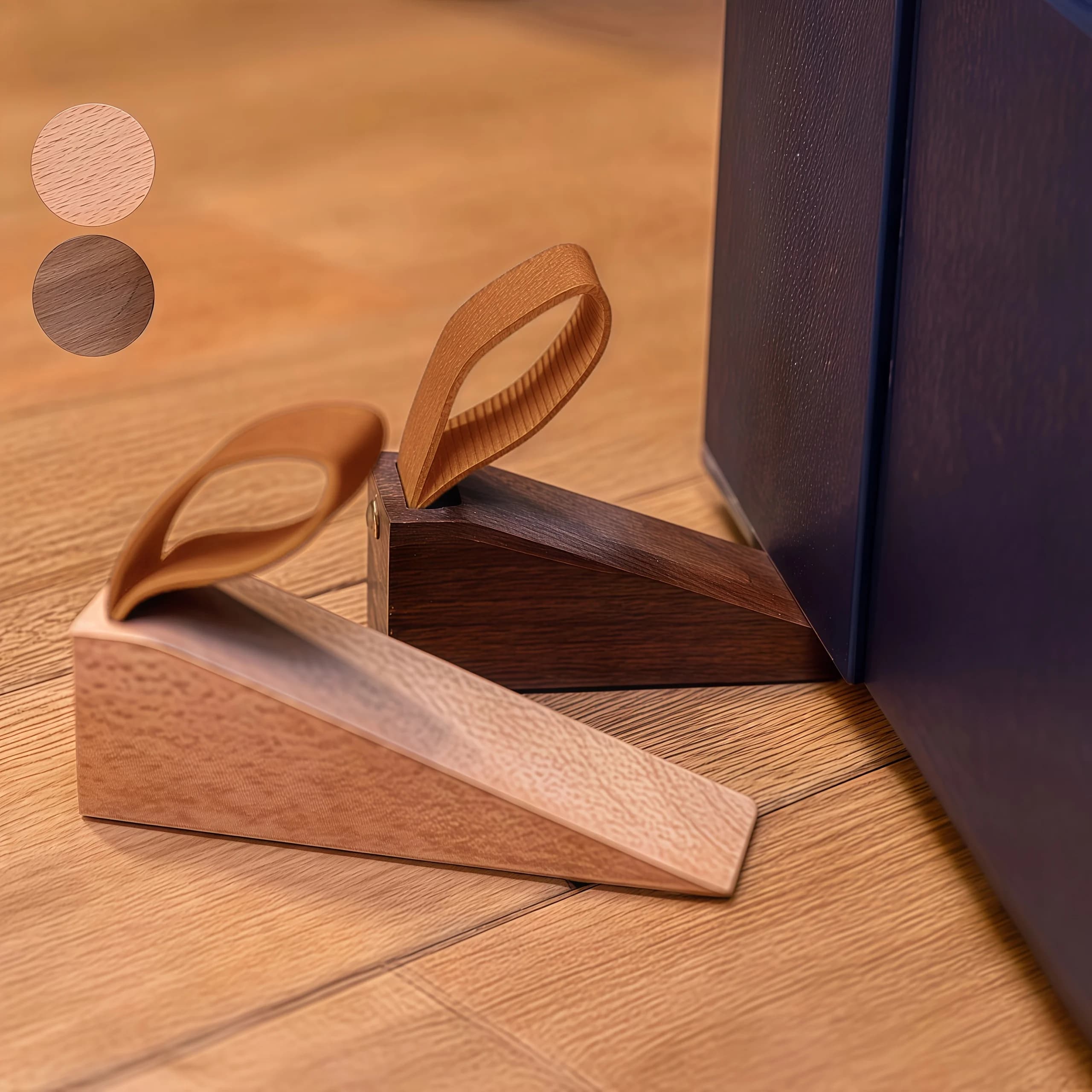 Solid Wood Door Stopper Decorative Wedge with Leather Strap Heavy Duty Non Slip Door Block for Bedroom Office Home Decor