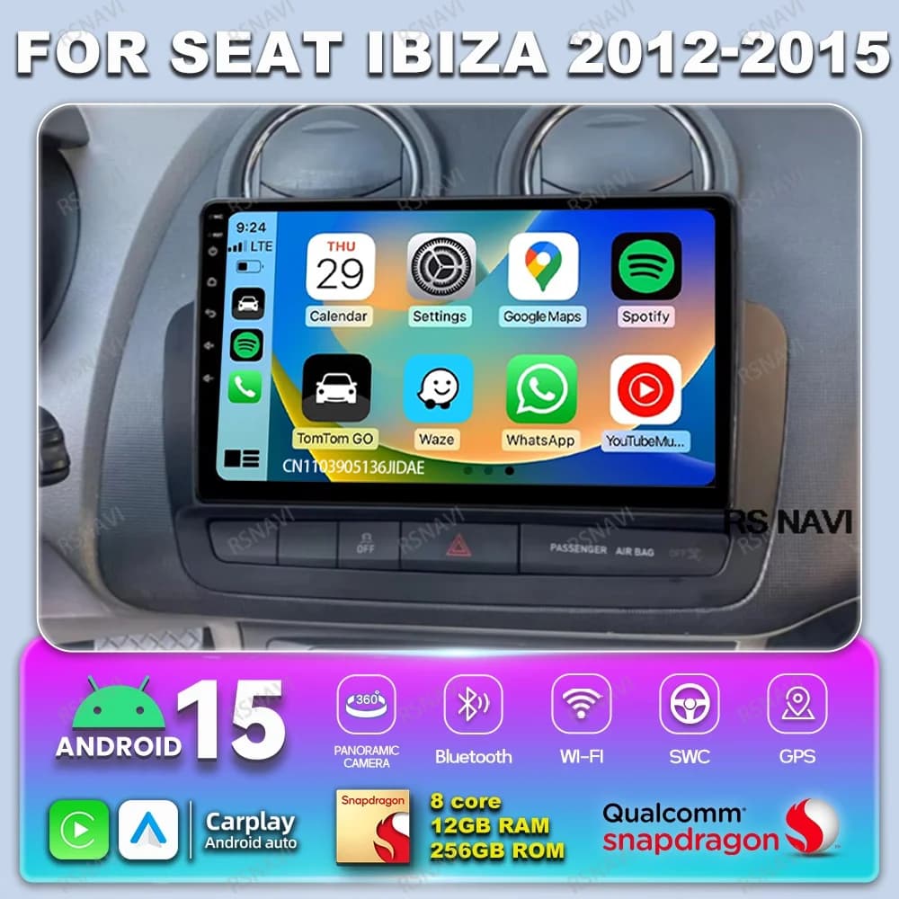 Car Radio Android 14 For Seat Ibiza 2012 2013 2014 2015 Viedo Player Navigation DSP 5G WIFI DVD Autoradio Qualcomm Head Unit BT