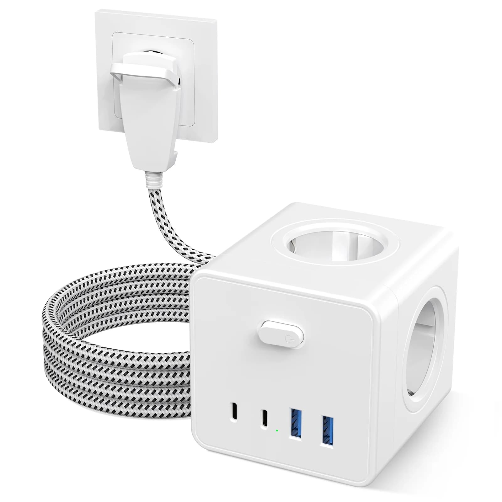 Multifunctional adapter with multi-faceted EU 4000 W socket with 2 USB 2 type C Extension cable 3 m 4 AC sockets Multiple sockets