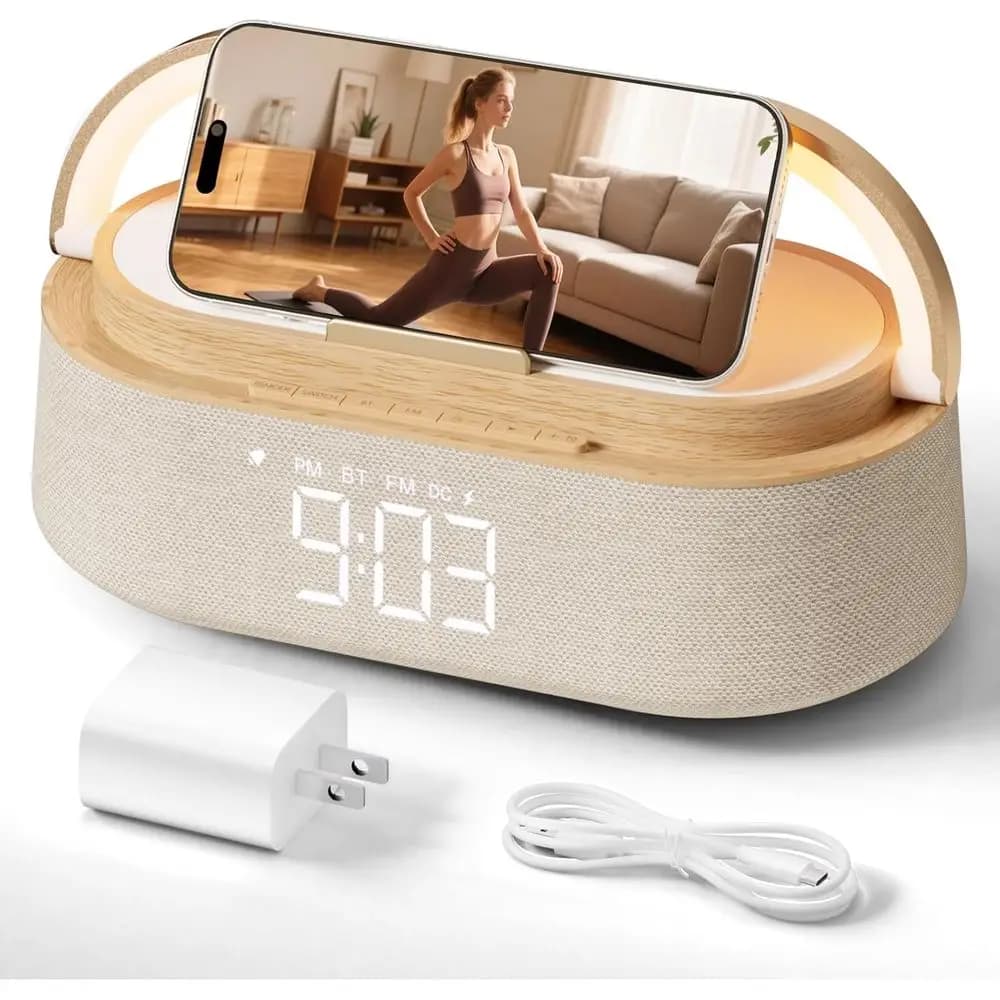 Altoparlante Bluetooth con Ricarica Wireless e Batteria da 2500mAh, Luce Notturna LED per Casa, Camera da Letto, Ufficio, Regali