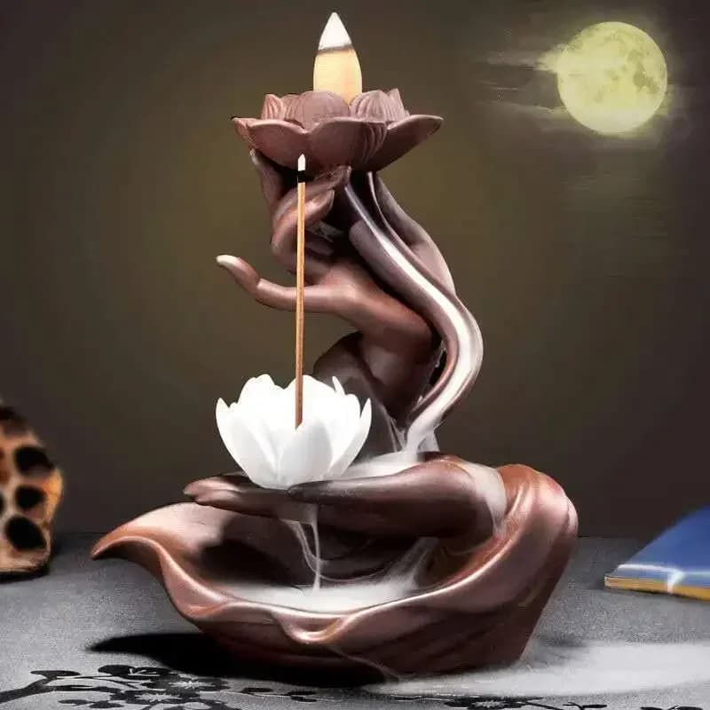 Bruciatore di incenso con riflusso di sabbia viola per incenso a cono di riflusso in ceramica di bergamotto di loto OUD porta bastoncini di incenso Zen Home Decor