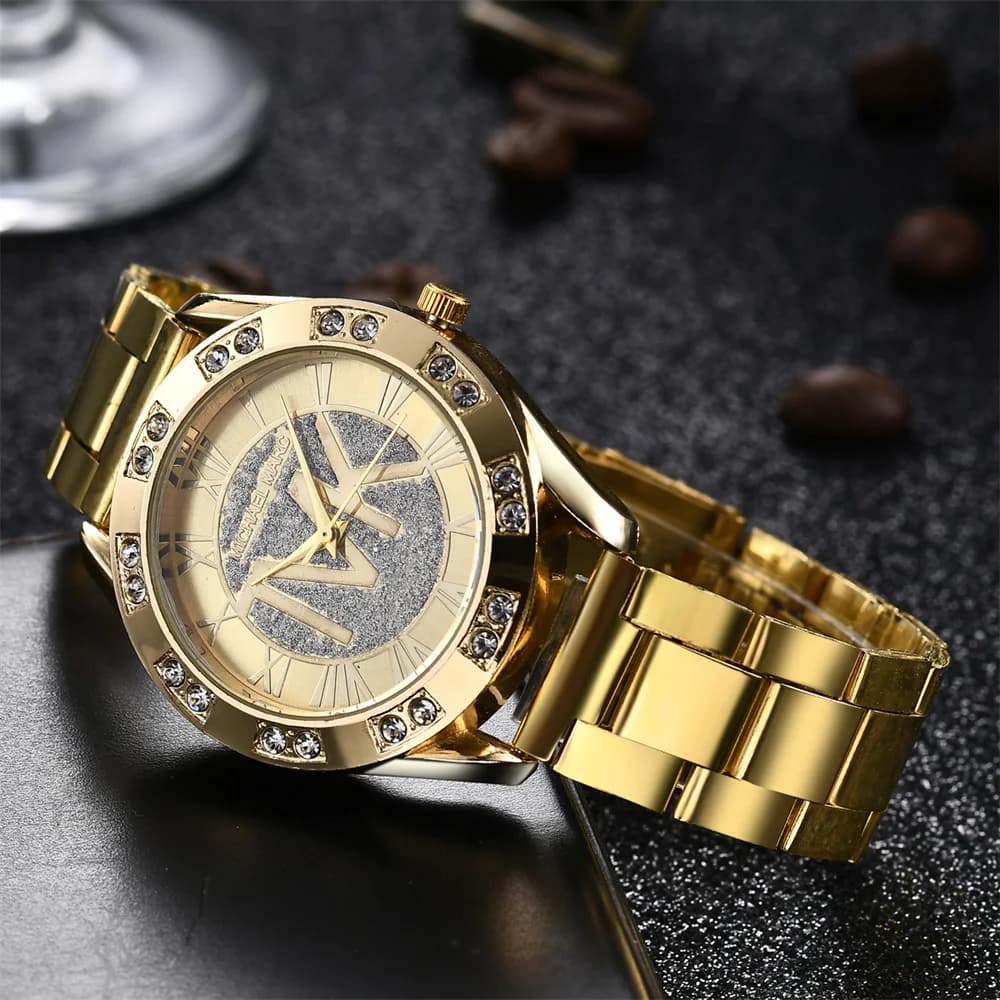 Orologio da donna di lusso Moda 2024 Diamanti TVK Orologio al quarzo Orologio da polso da donna in acciaio inossidabile dorato da lavoro