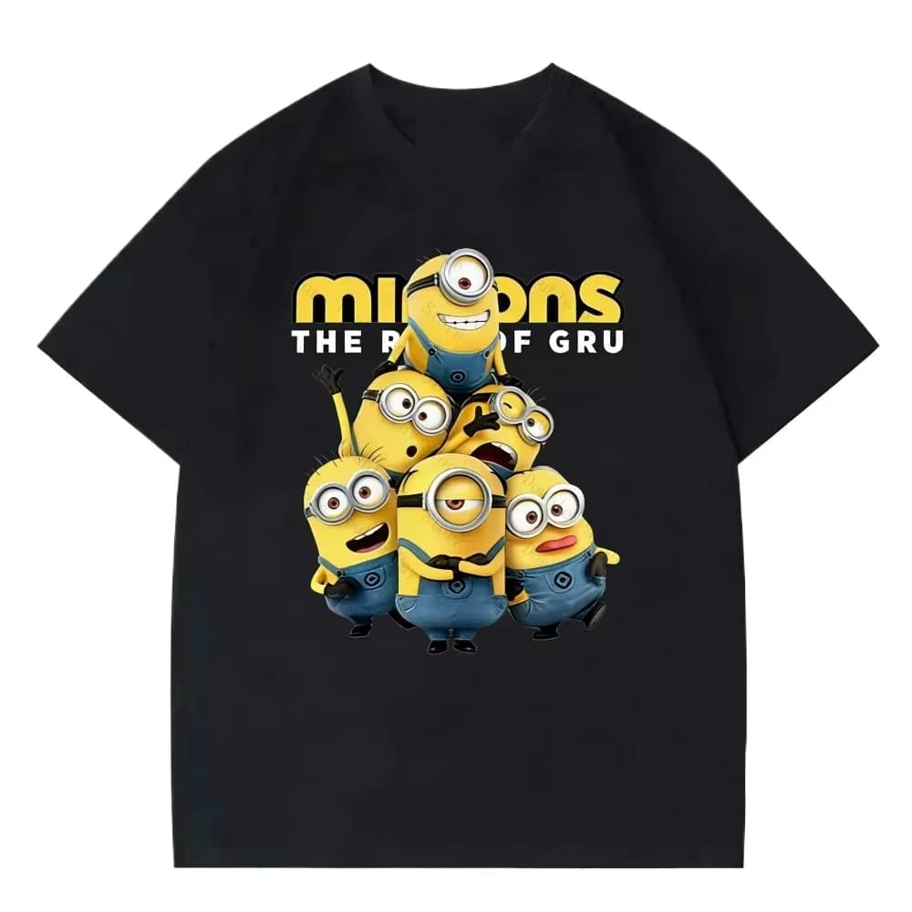 T-shirt estiva con stampa dei Minions per bambini, 100% cotone puro, traspirante, a maniche corte, comoda maglietta per ragazzi e ragazze