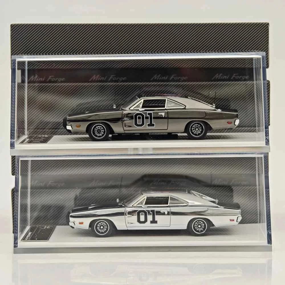 Mini Forge 1/64 Charger General Lee 1969 Limited Chrome Silver & Chrome Silver-Gray Edition Diecast Model Car Collection