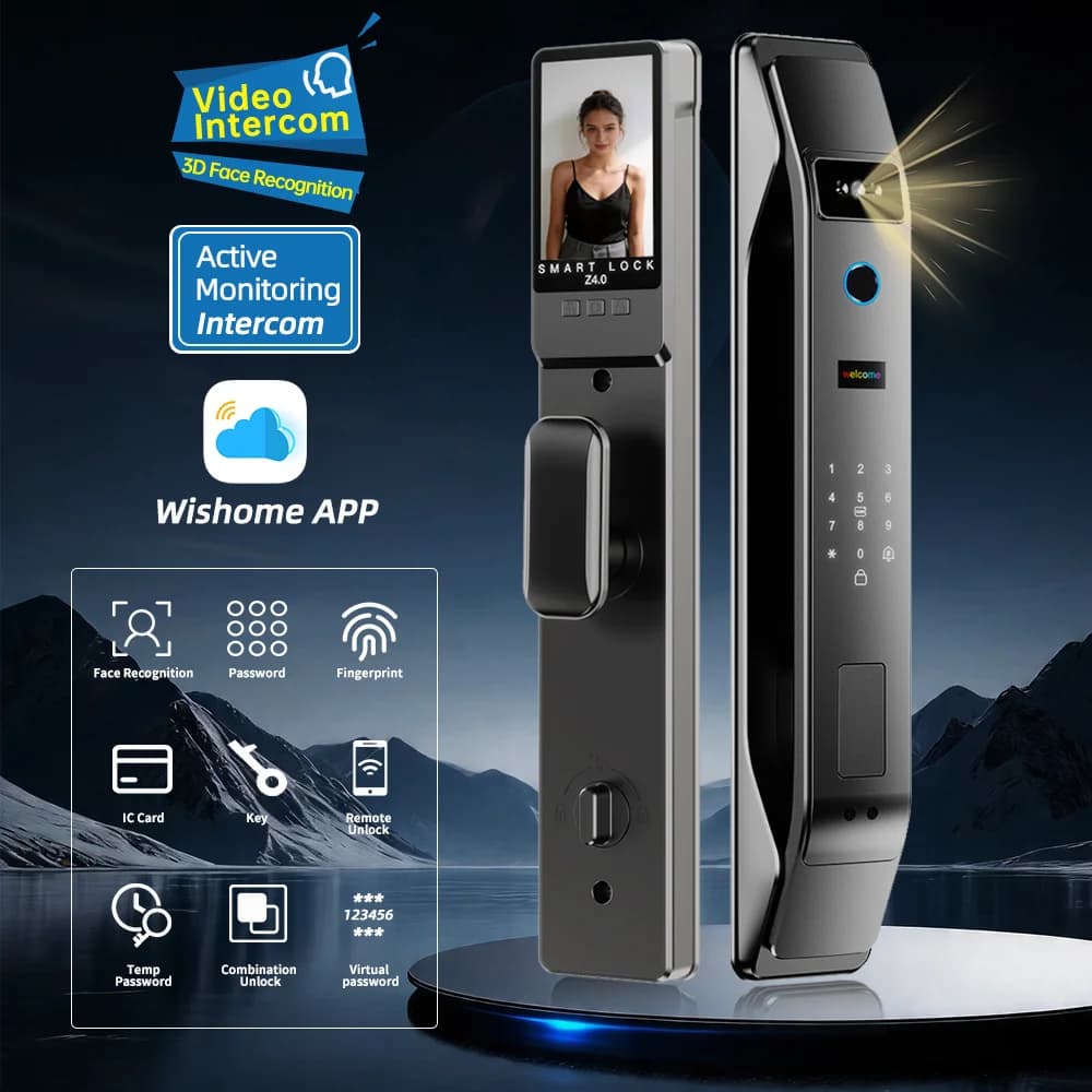 Serratura Intelligente Wishome con Riconoscimento Facciale e Impronta Digitale, Videocitofono 6068, Biometrica WiFi con Sblocco Remoto tramite App