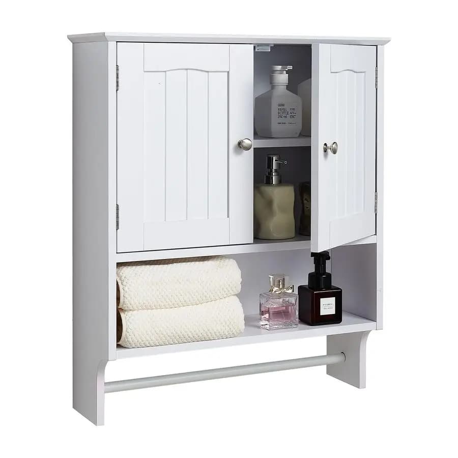 Armadietto da parete per bagno, 23 L x 27 A, armadietto porta medicinali da parete, organizer sospeso con scomparto aperto e portasciugamani