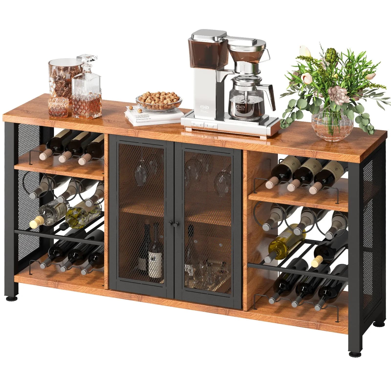 Mobile Bar Industriale con Portabottiglie e Portabicchieri