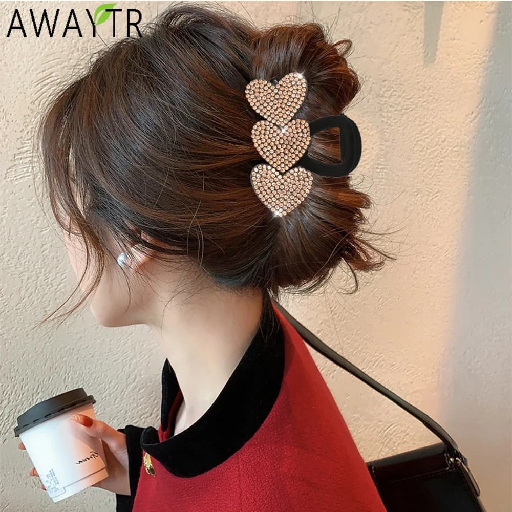AWAYTR Artigli per capelli con strass lucidi Fermagli per capelli in cristallo di moda Granchio per donna Ragazza regalo Accessori per capelli Copricapo di San Valentino