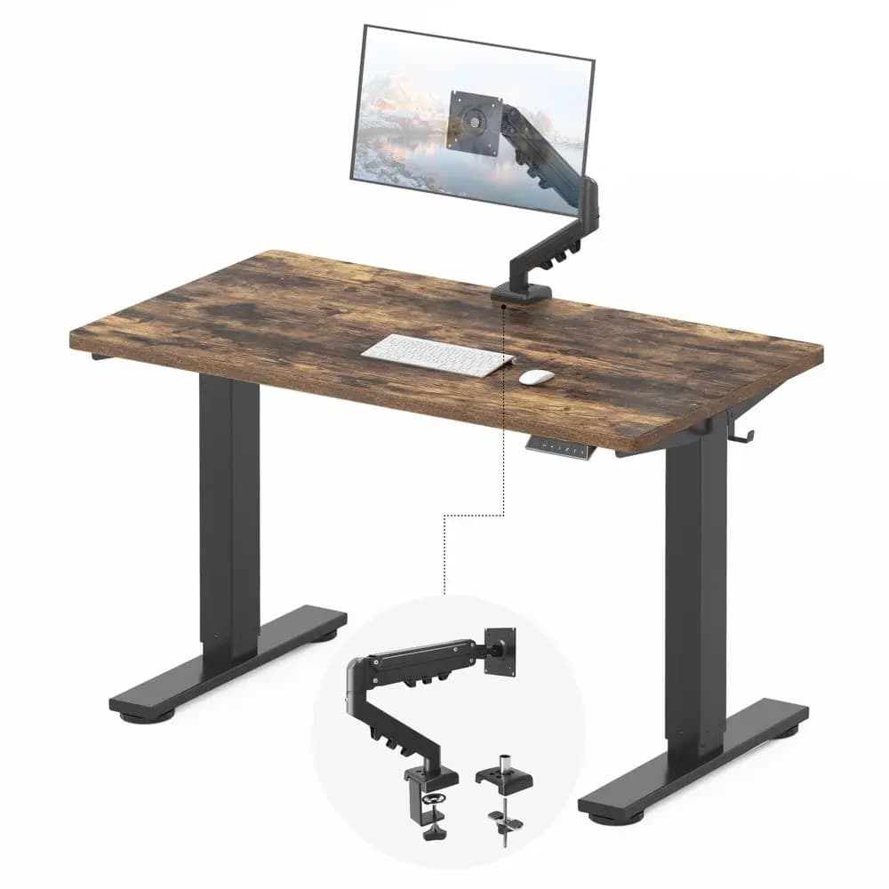 Scrivania Regolabile EN2 48x24 con Supporto Monitor, Piano di Lavoro Spesso in Un Unico Pezzo, Braccio Singolo Completamente Regolabile con Gestione Cavi