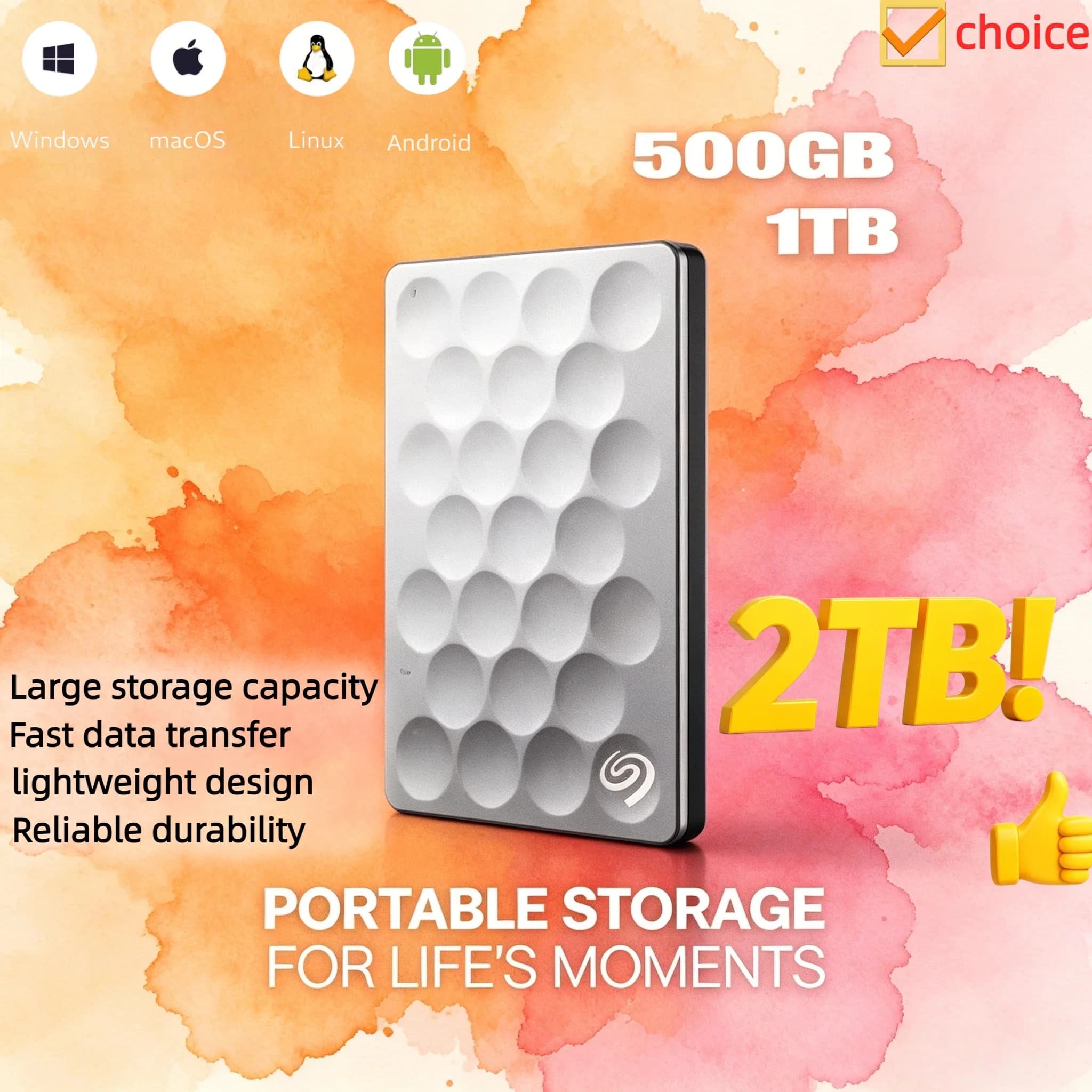 OEM per Seagate Ultra High Speed, HDD Esterno Portatile da 2,5 Pollici USB 3.0, Espansione di Memoria per Laptop, Notebook, PC Pro