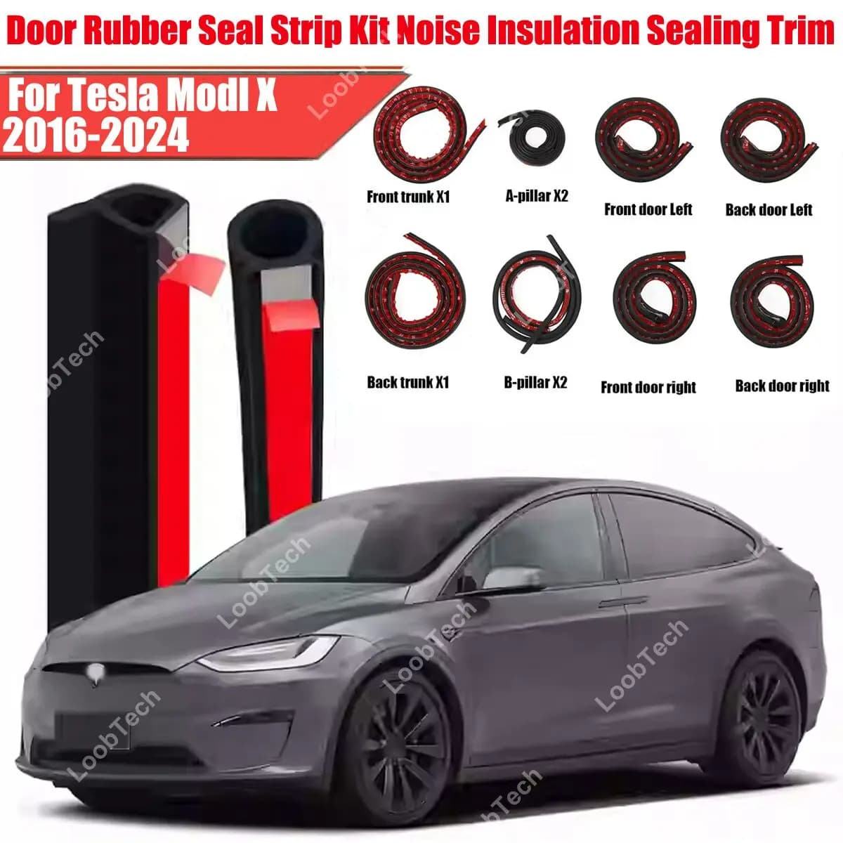 Kit di guarnizioni per porte in gomma, isolante dal vento e dal rumore, per Tesla Model X, striscia autoadesiva insonorizzante per copertura motore.