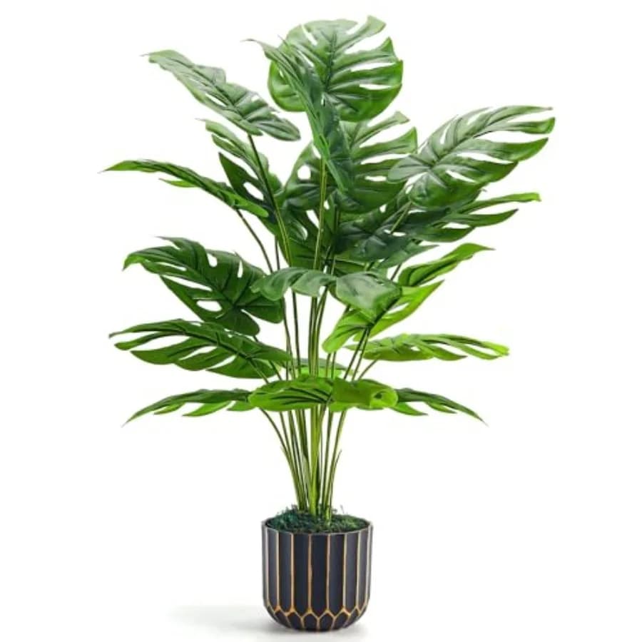 Indoor & outdoor artificial monstera tree, 28 inches tall, decorative plant for living room, fade-resistant