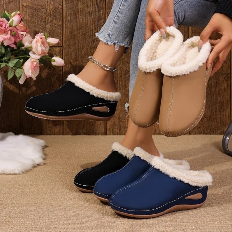 Fashion velvet women's wedge heel slippers with thick sole and warm large toe cotton slippers