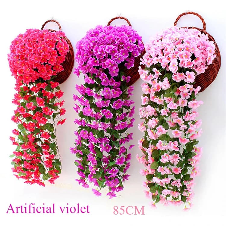 Fiori di seta viola artificiali Rattan che non sbiadisce Decorazione per porta da parete appesa Piante finte 85 cm Decorazione per festa di nozze da giardino