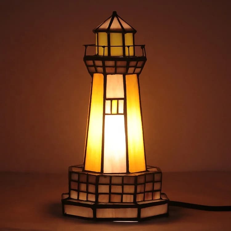 Lampada da Tavolo Faro Personalizzata, Luci Notturne in Vetro Colorato Stile Tiffany, Lampade Decorative da Scrivania