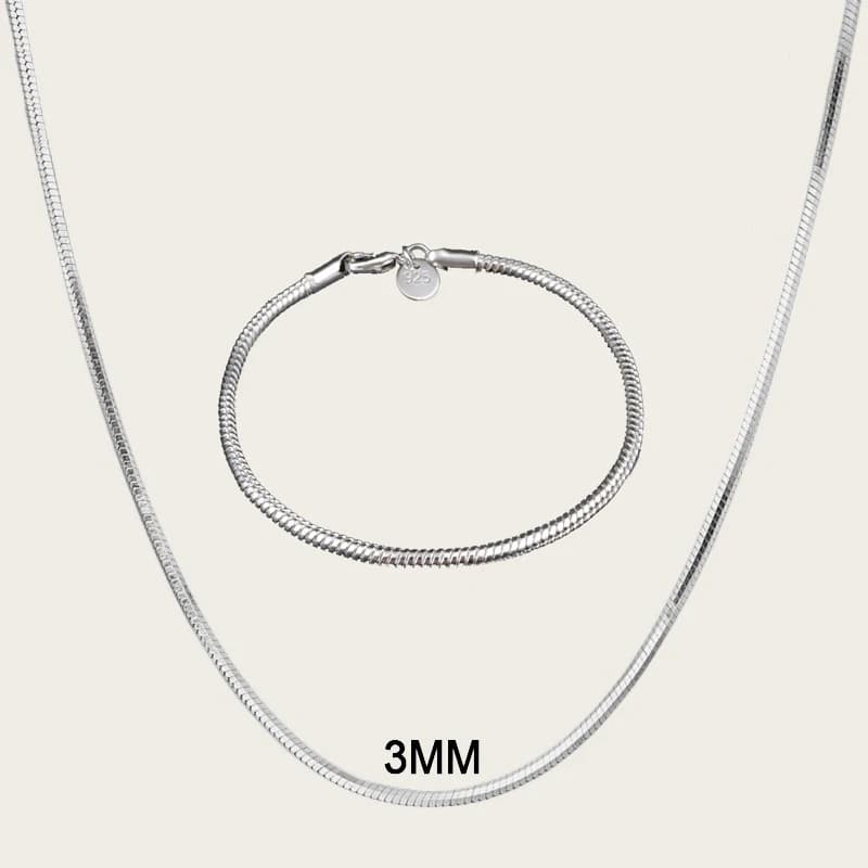 Promotion Sale Real Pure 925 Sterling Silver Needle Jewelry Set for Men Women Necklace Bracelet Snake Chain with Lobster Clasps