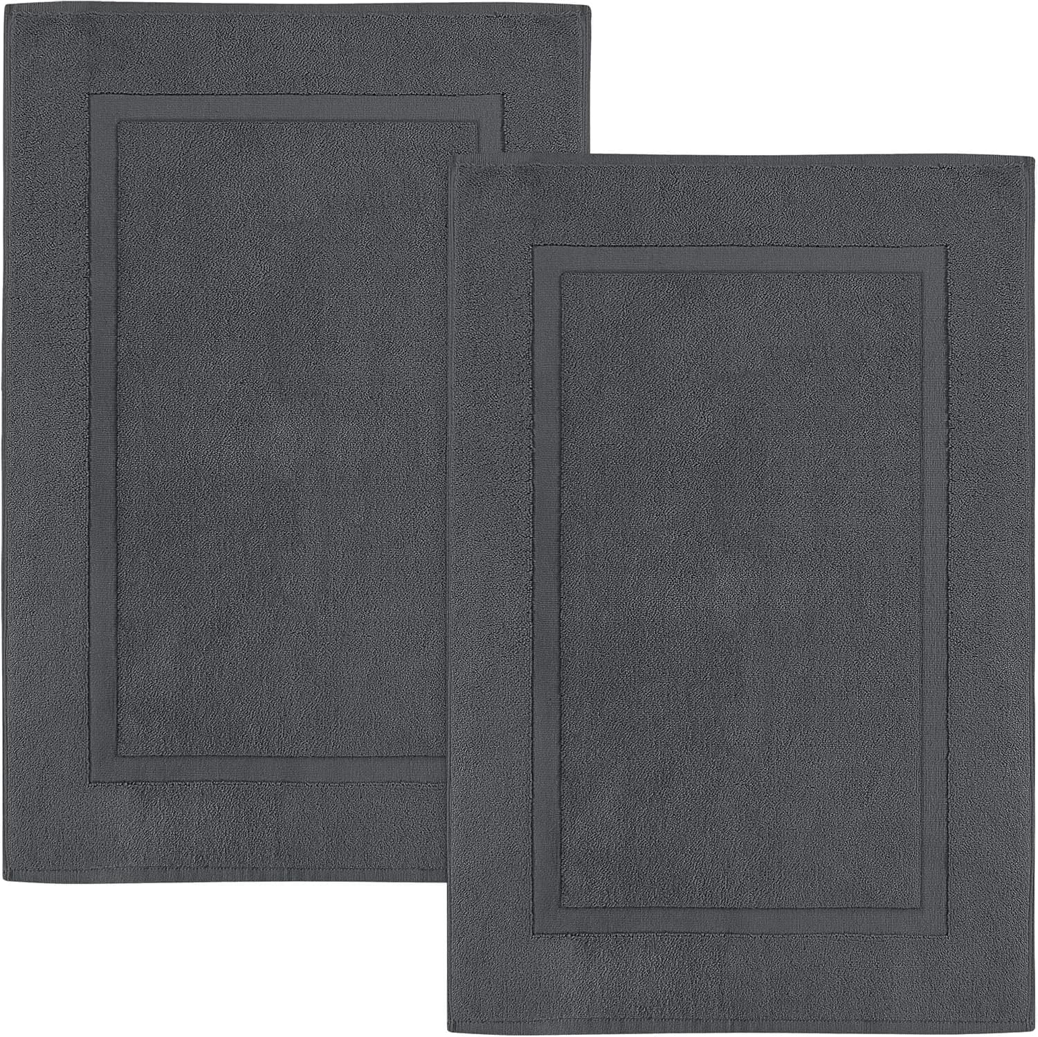 Tappetini da Bagno in Cotone a Righe, 21x34 Pollici, 100% Cotone Filato ad Anelli, Tappetino Altamente Assorbente per Doccia, Grigio, Confezione da 2