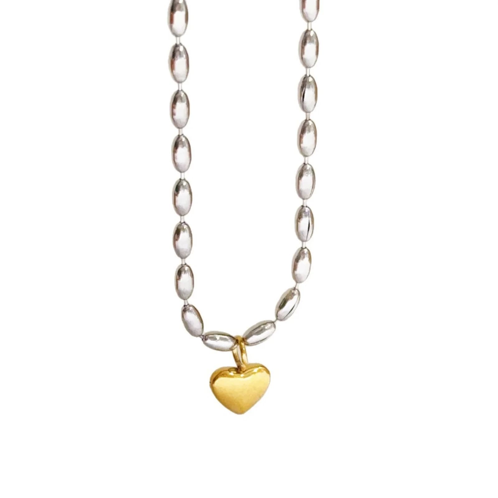 Doreen Box 1pc Ciondolo a forma di cuore Collana a catena in acciaio inossidabile 304 per le donne Regalo di gioielli alla moda di San Valentino 40cm + 5cm