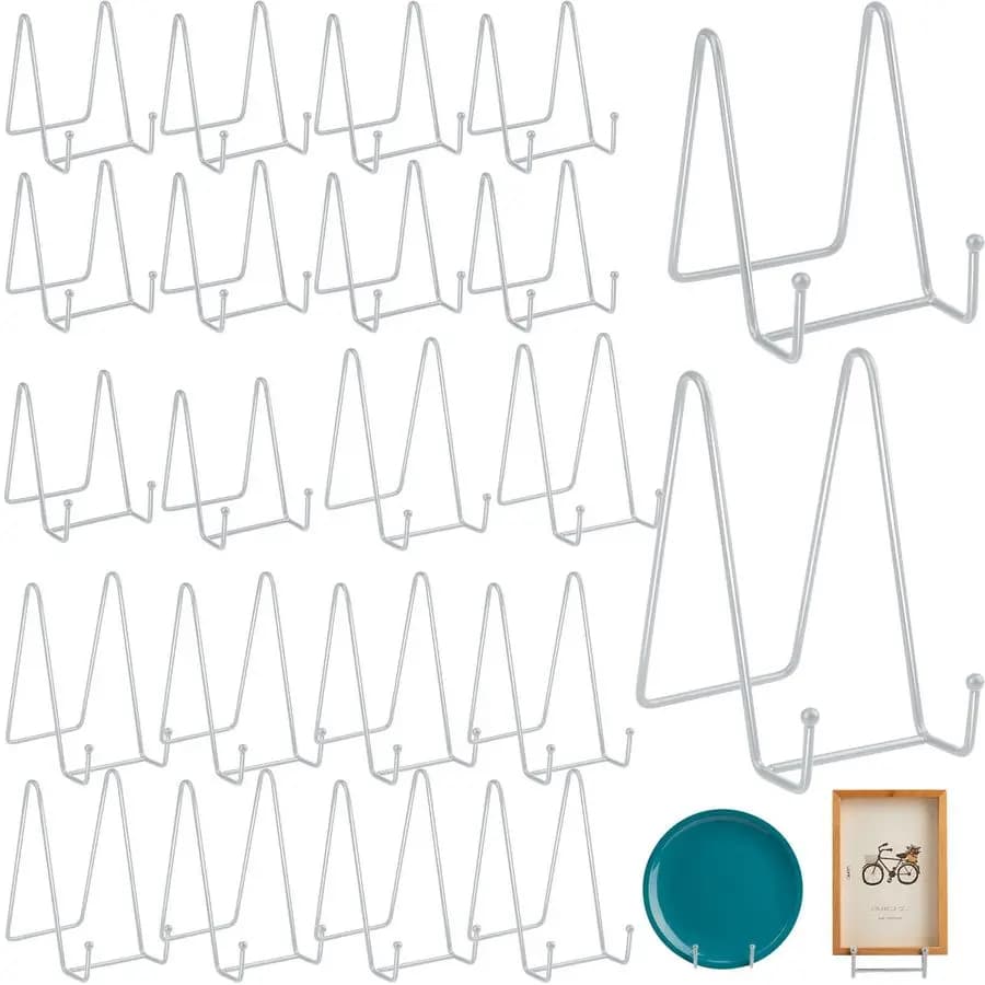 Confezione da 20 supporti per piastre per esposizione, espositore per portapiatti con struttura in metallo da 10 pezzi da 4 pollici e 10 supporti per cavalletto da 6 pollici per immagini