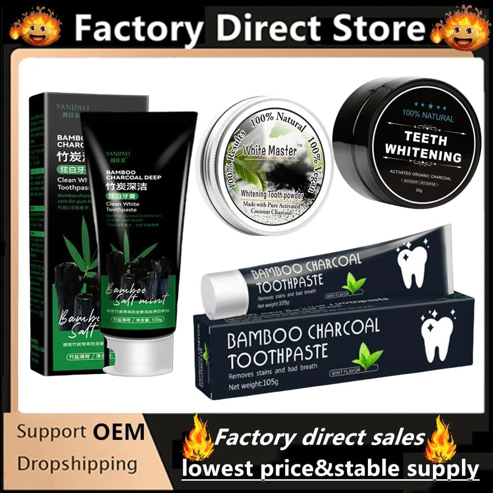 Dentifricio al carbone di bambù Sbiancamento dei denti Carbone attivo Rimozione dei denti gialli Pulizia dei denti Macchia dei denti Cura dei denti orale fresca