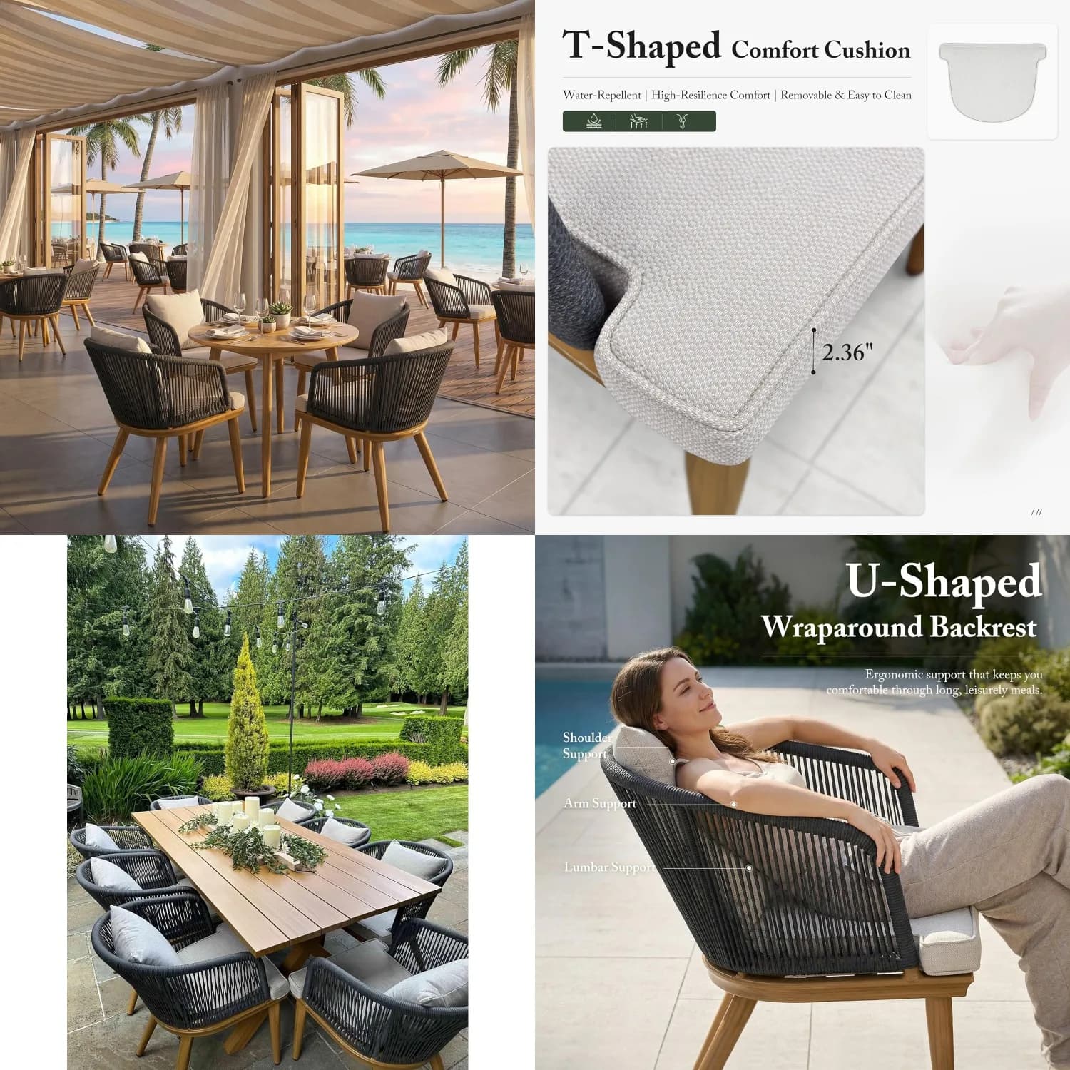 Set di 2 Sedie da Pranzo Moderne in Vimini per Patio, con Telaio in Alluminio, Cuscini e Guanciali, per Giardino, Terrazza, Cortile, Personalizzabili