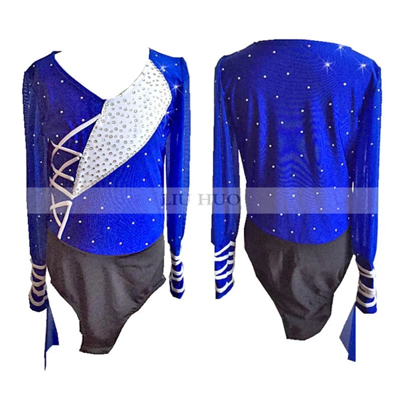 LIUHUO Top da Pattinaggio di Figura Costume da Ghiaccio da Ragazzo Blu/Bianco Spandex Filato Elastico Principiante Abbigliamento Professionale Bambino Creativo