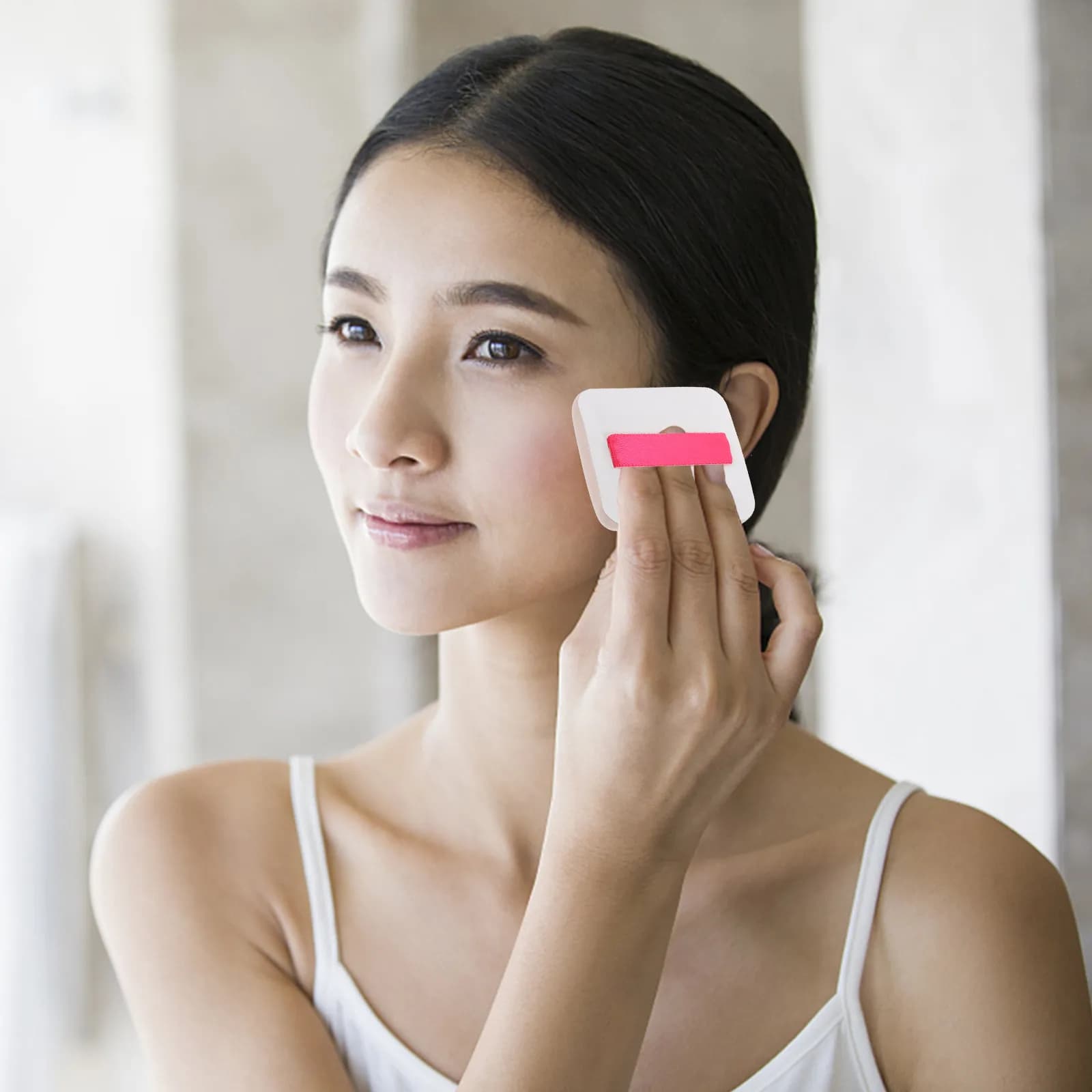 1 Scatola di Polvere per il Trucco, Fondotinta Morbido Riutilizzabile per il Viso, Strumenti per il Trucco Quotidiano, Applicatore a Forma di Dito