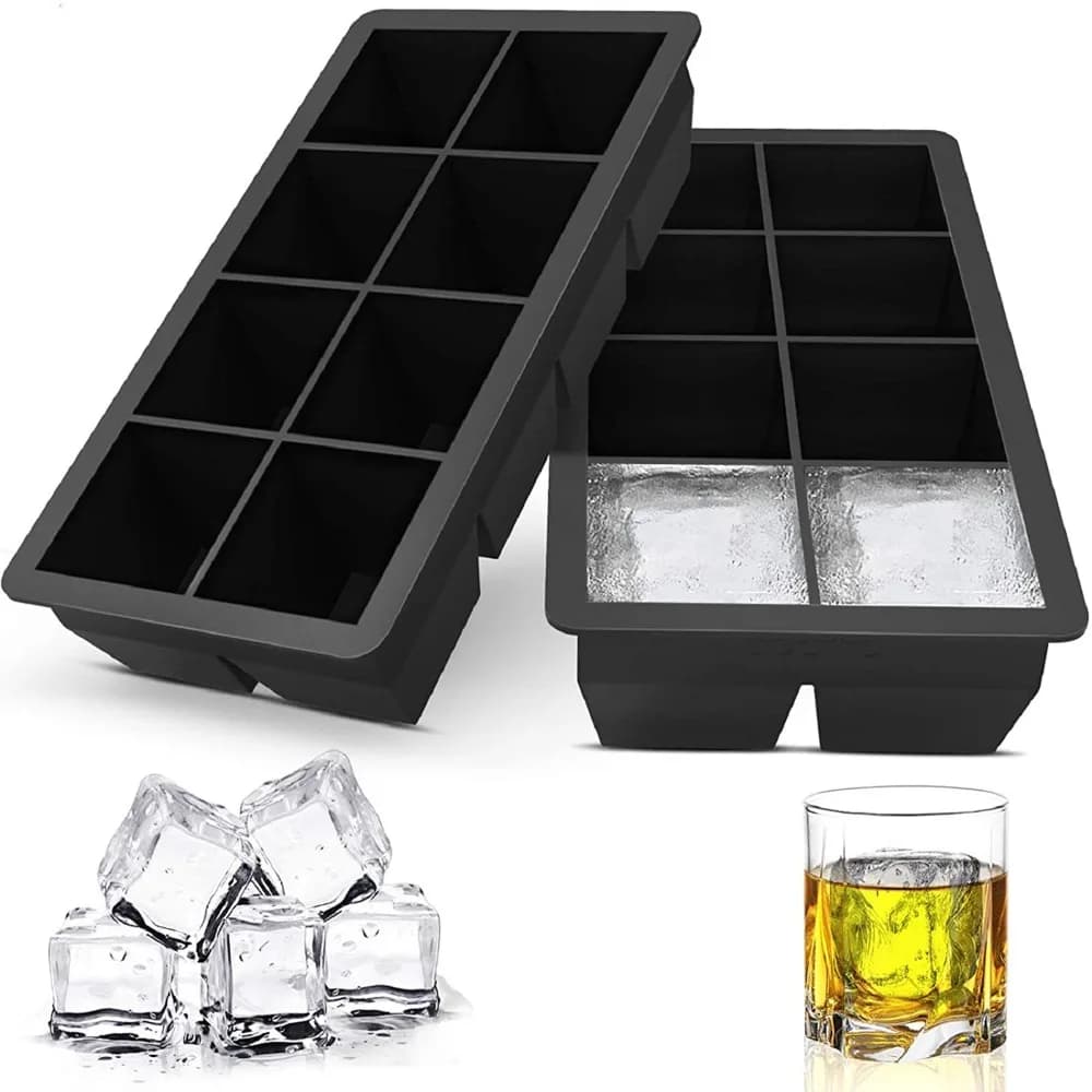LMETJMA Grandi vassoi per cubetti di ghiaccio con coperchi Stampi quadrati per cubetti di ghiaccio in silicone Stampi per cubetti di ghiaccio senza BPA per cocktail di whisky JT09