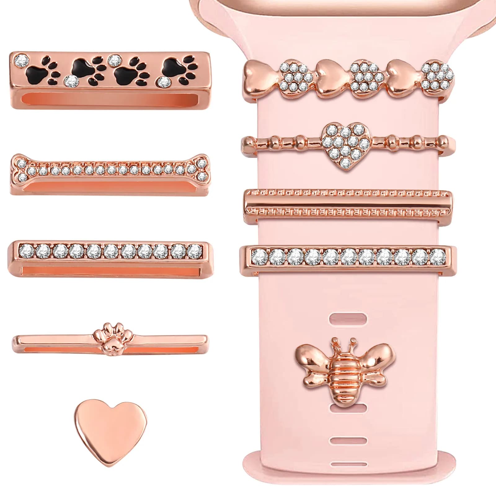 10 Pieces Decorative Rings for Watches Straps, Smartwatch Silicone Strap Charm, Accents in Strass, Easy to Remove, Elegant Custom Look