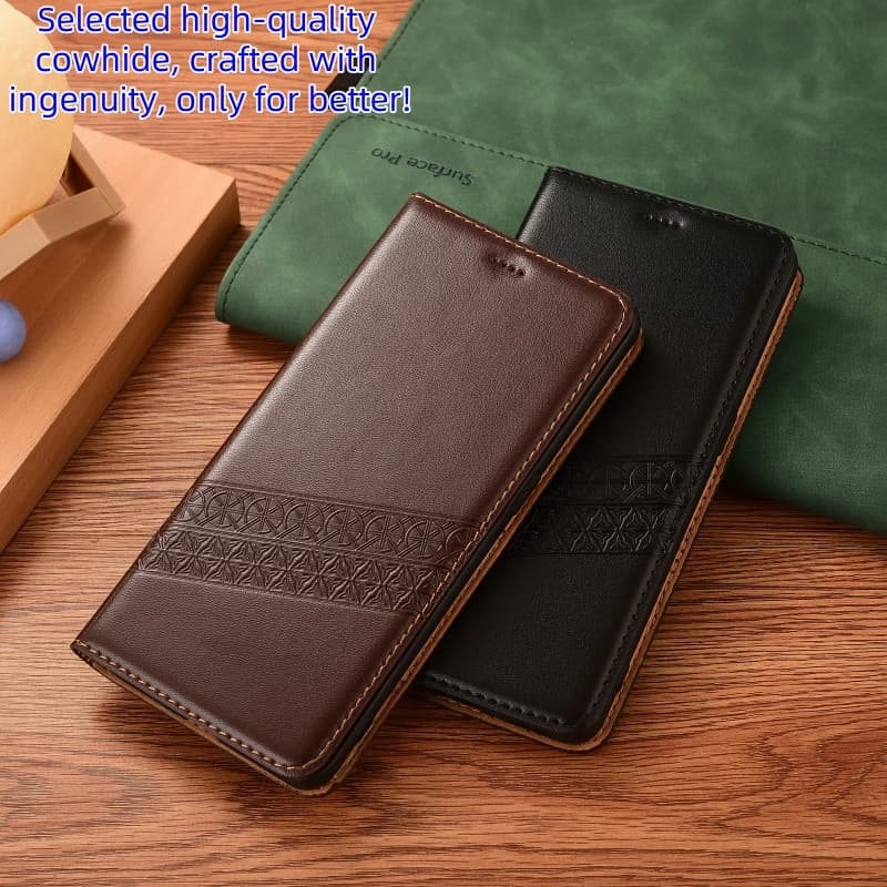 Genuine Leather Phone Case for Apple iPhone 15 14 Pro Max Plus Cases with magnetic cow leather wallet