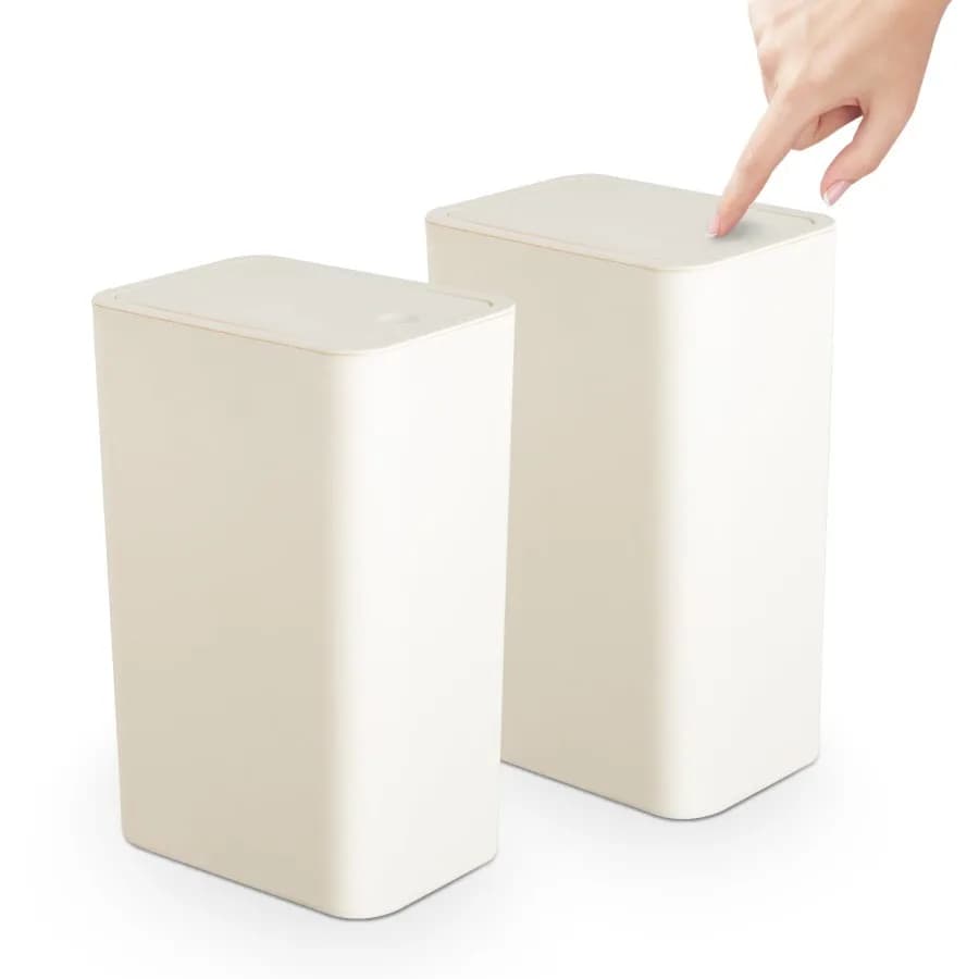 2 Pack Bathroom Trash Can with Lid 2.6 Gallon 10 Liter Small Garbage Can with Press Top Lid Plastic Wastebasket with Pop-up Lid